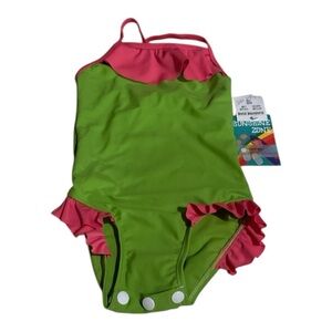 Sunshine Zone Infant Kids Green and Pink Swimsuit Size 12 Months UPF 50 NWT